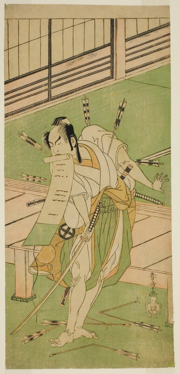 1770 年七月在市村剧场演出的话剧《筱さだめ相马之梦》中饰演伪装成浮岛大八的白狐的演员大谷弘治三世 作者 胜川俊章