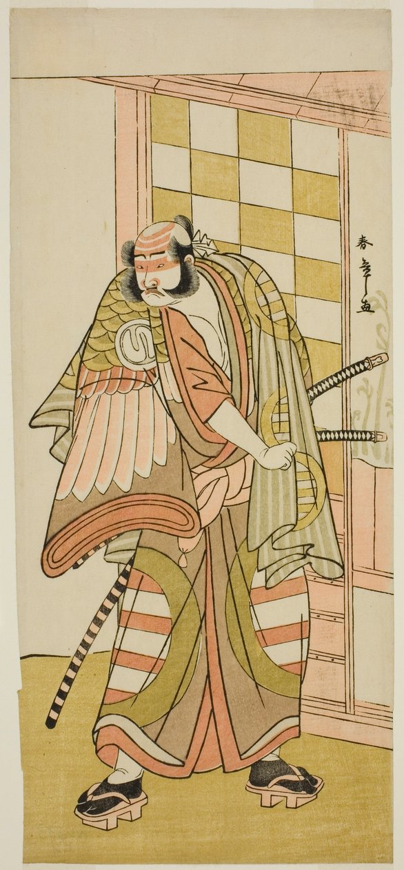 1781 年第二个月在中村剧场演出的《小町曾我》（Kuruwagayoi Komachi Soga）一剧中饰演小林之朝比奈三郎的演员泽村宗十郎三世 作者 胜川俊章