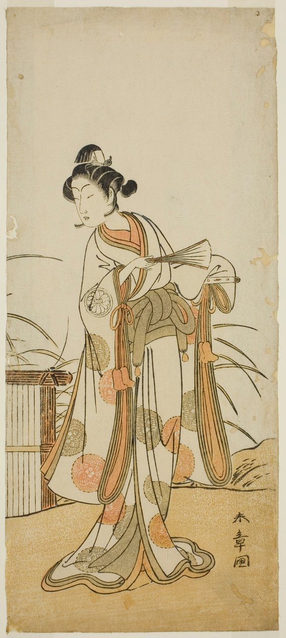 1774 年 11 月在市村剧场演出的话剧《智护樱花聚散金》中饰演爱护和歌的演员濑川菊之条三世 作者 胜川俊章