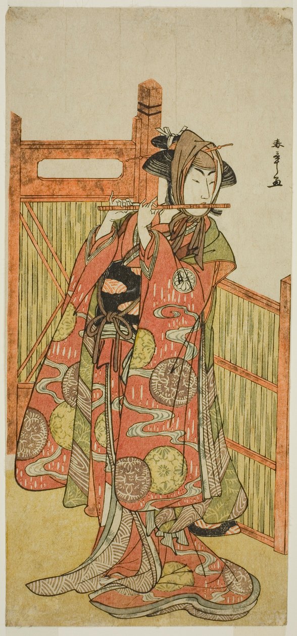1780 年 11 月在市村剧场演出的剧目《高松雪之白畑》（Mure Takamatsu Yuki no Shirahata）中饰演小五郎的演员濑川菊之条三世（Segawa Kikunojo III 作者 胜川俊章