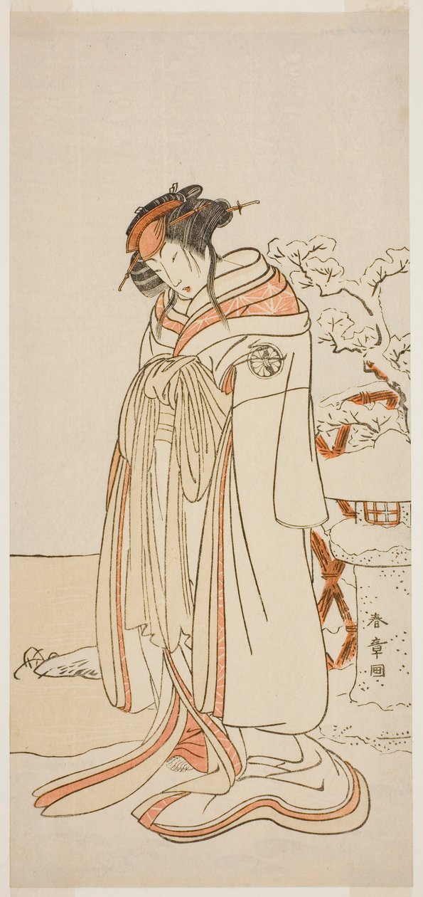 1775 年 11 月在中村剧场（？）演出的话剧《花灯源氏喜姬》中饰演歌妓 Kisewata（Tagasode）的演员 Segawa Kikunojo III（？ 作者 胜川俊章