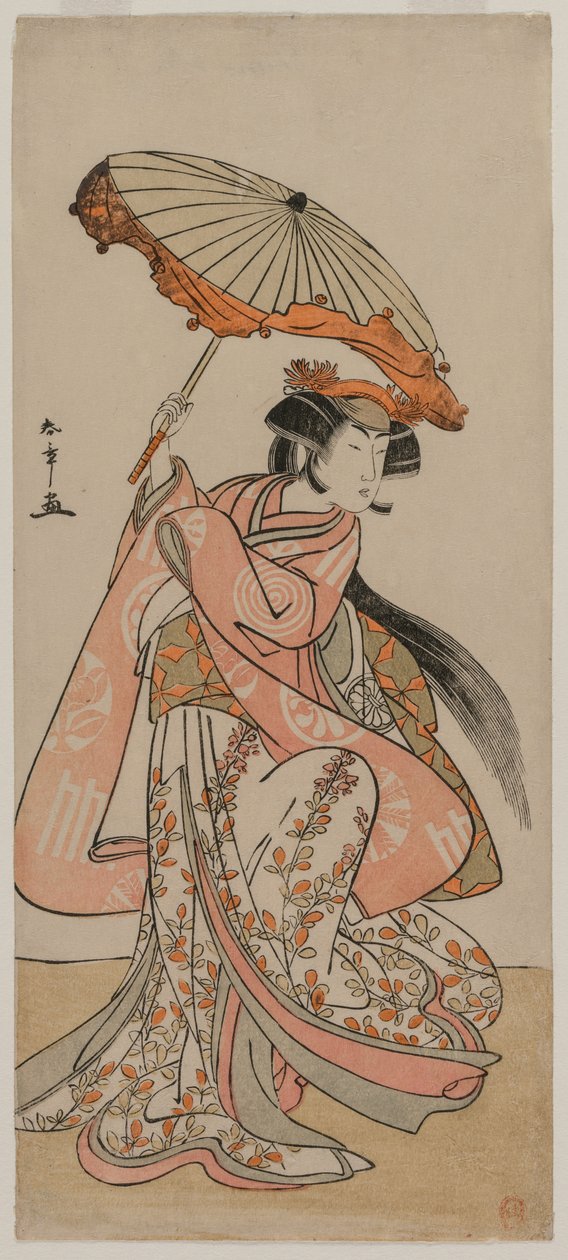 1770年代后期，演员Segawa Kikunojo II带着遮阳伞跳舞。 作者 胜川俊章
