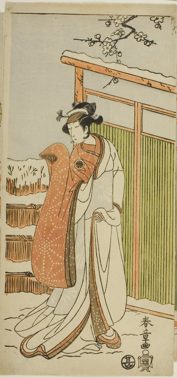 演员濑川菊之条二世在 "伊豆棉絮护嫁菊 "中的净琉璃 "白雪公主面上的胭脂（Oyama Beni Yuki no Sugao）"第二场中扮演雪女（Yuki Onna）。 作者 胜川俊章
