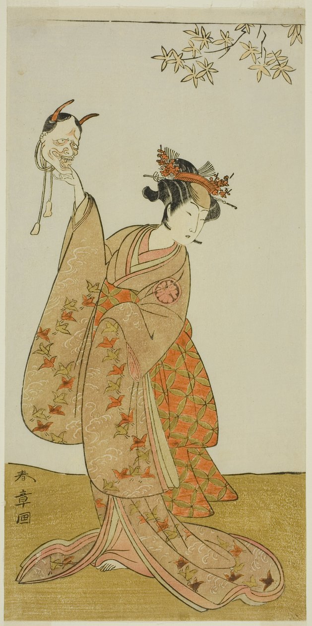 1773 年 11 月 1 日起在中村剧场演出的《您最喜爱的剧目观神町》中饰演富坚左卫门之妹松风的演员濑川雄二郎一世 作者 胜川俊章
