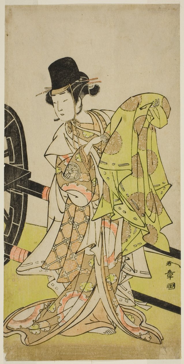 1773 年 7 月在森田剧场演出的话剧《宫吹岩尾之布泰》中饰演樱丸的演员山下金作二世（Yamashita Kinsaku II as Tsukimasu 作者 胜川俊章