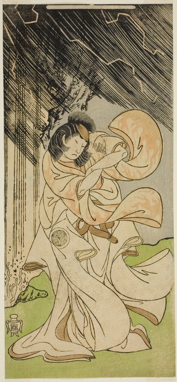1770 年正月在盛田剧院上演的话剧《鬼名鸣神》中饰演雷公的演员山下金作二世 作者 胜川俊章