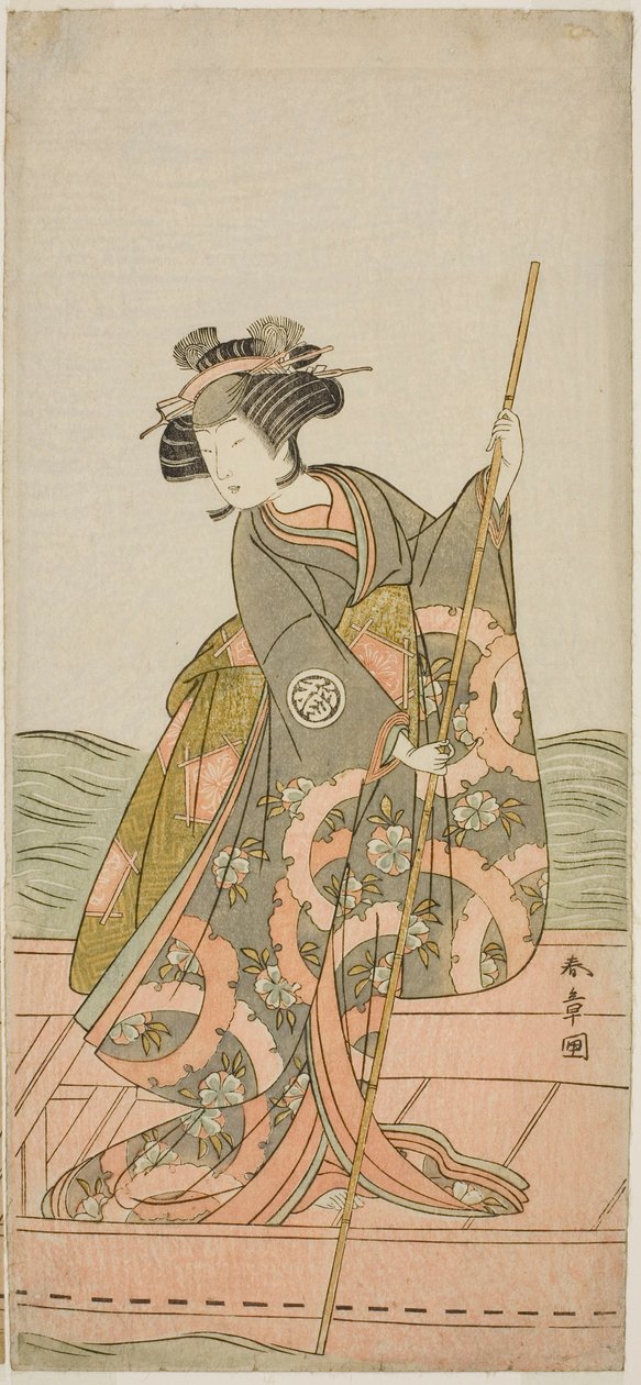 1775 年 11 月在森田剧场演出的戏剧《菊治堂书院的岩屋》中吉泽伊洛哈一世饰演的阳生公主（阳生姬）。 作者 胜川俊章
