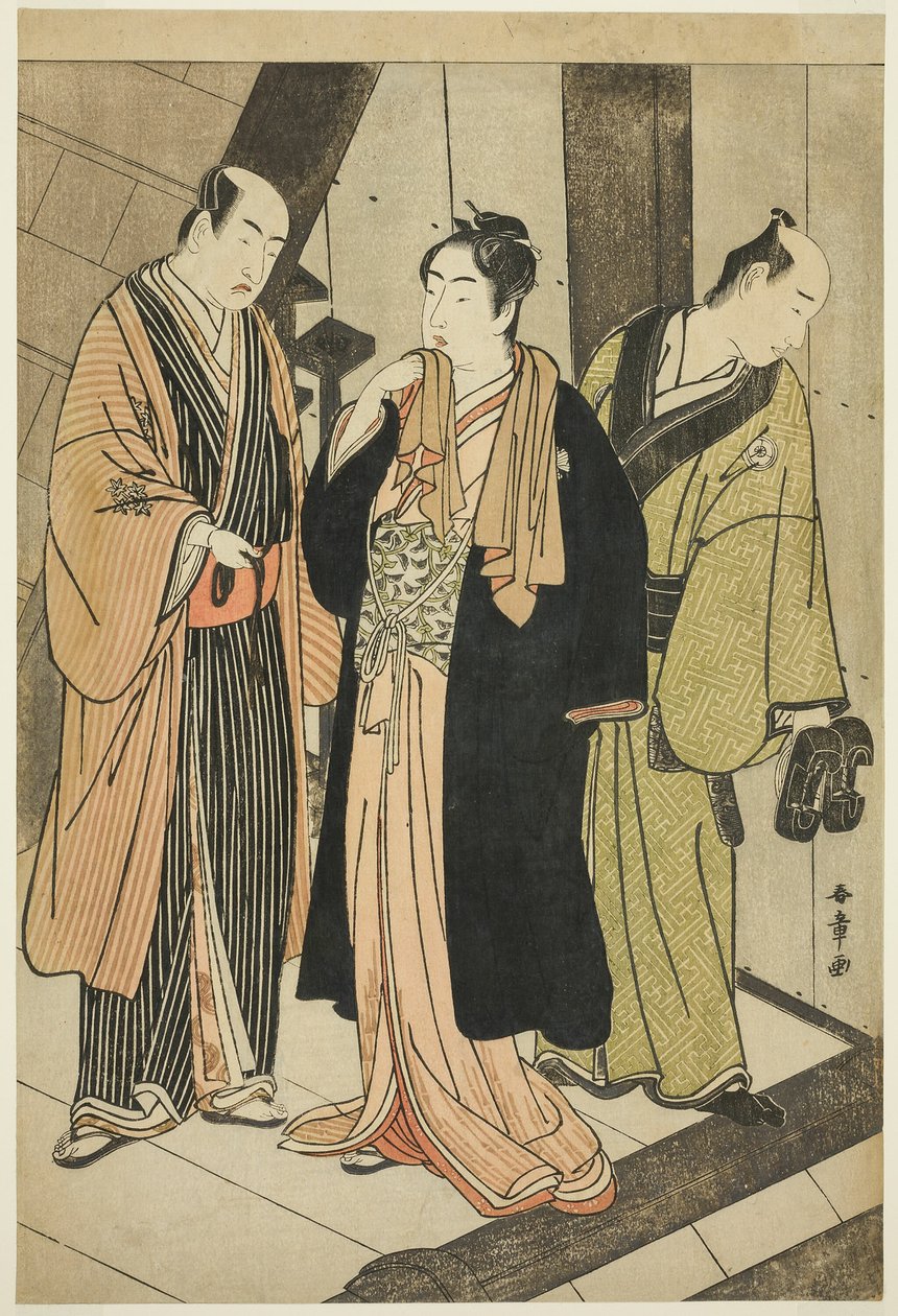 演员 Ichikawa Monnosuke II（左）、Iwai Hanshiro IV（中）和 Iwai Karumo（？ 作者 胜川俊章