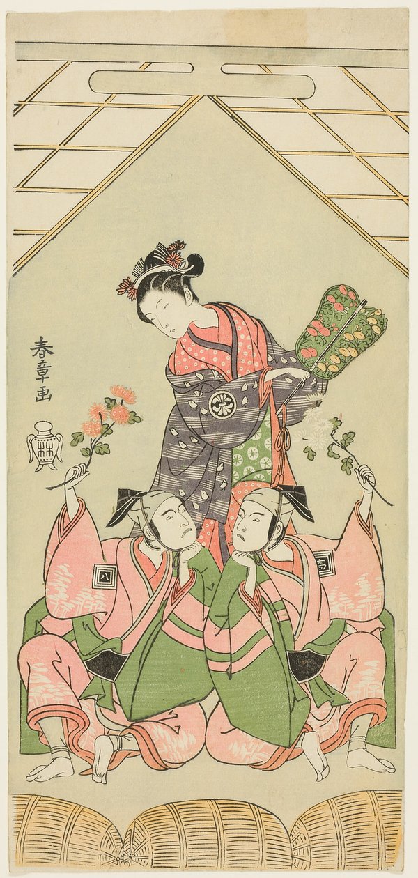 濑川菊之条二世饰演湿身护士玲玲、市川驹三世饰演骏河八郎（右）、市川耀三二世饰演多田仓道（左）、市川驹三世饰演三味线演奏者吉吉内（左），在场景中演出 作者 胜川俊章