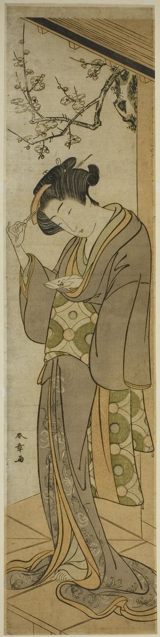 阳台上正要拆信的女子 作者 胜川俊章