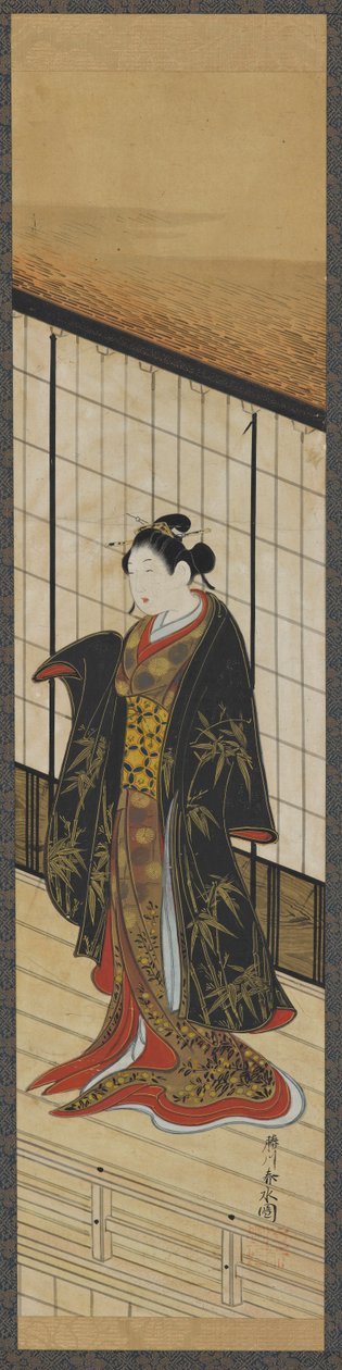站在二楼阳台上的女人，江户时期，18世纪中期。 作者 胜川俊水