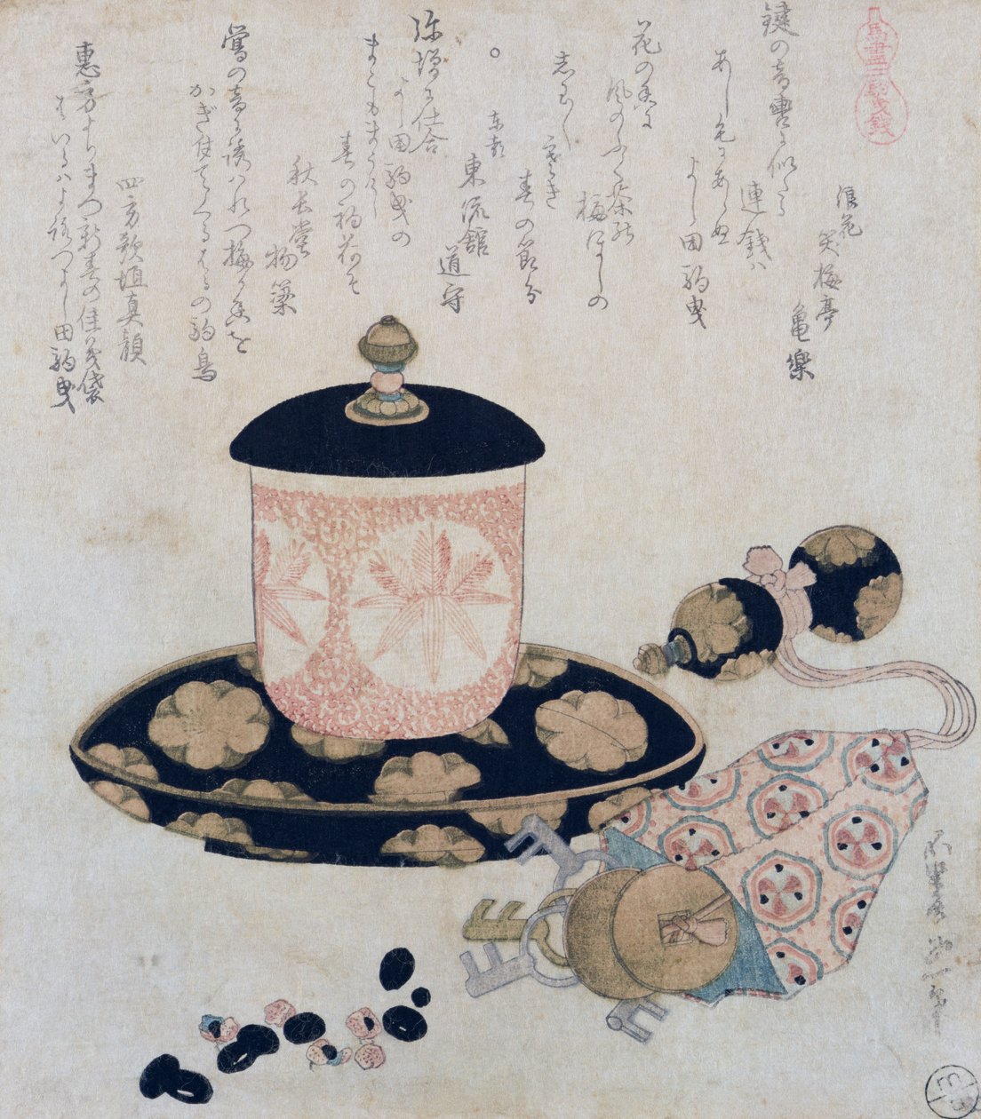 一壶茶和钥匙，1822年（彩色木版画） 作者 葛饰北斋