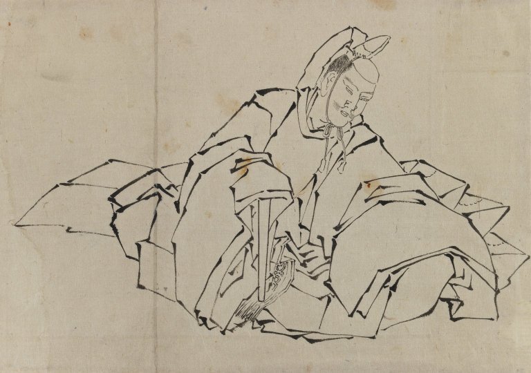 穿着全套服装绘制坐着的贵族 作者 葛饰北斋