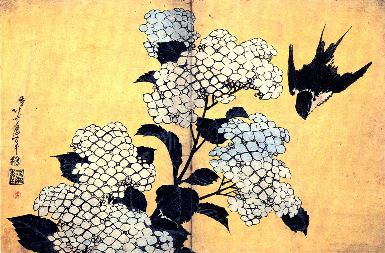 绣球花和燕子 作者 葛饰北斋