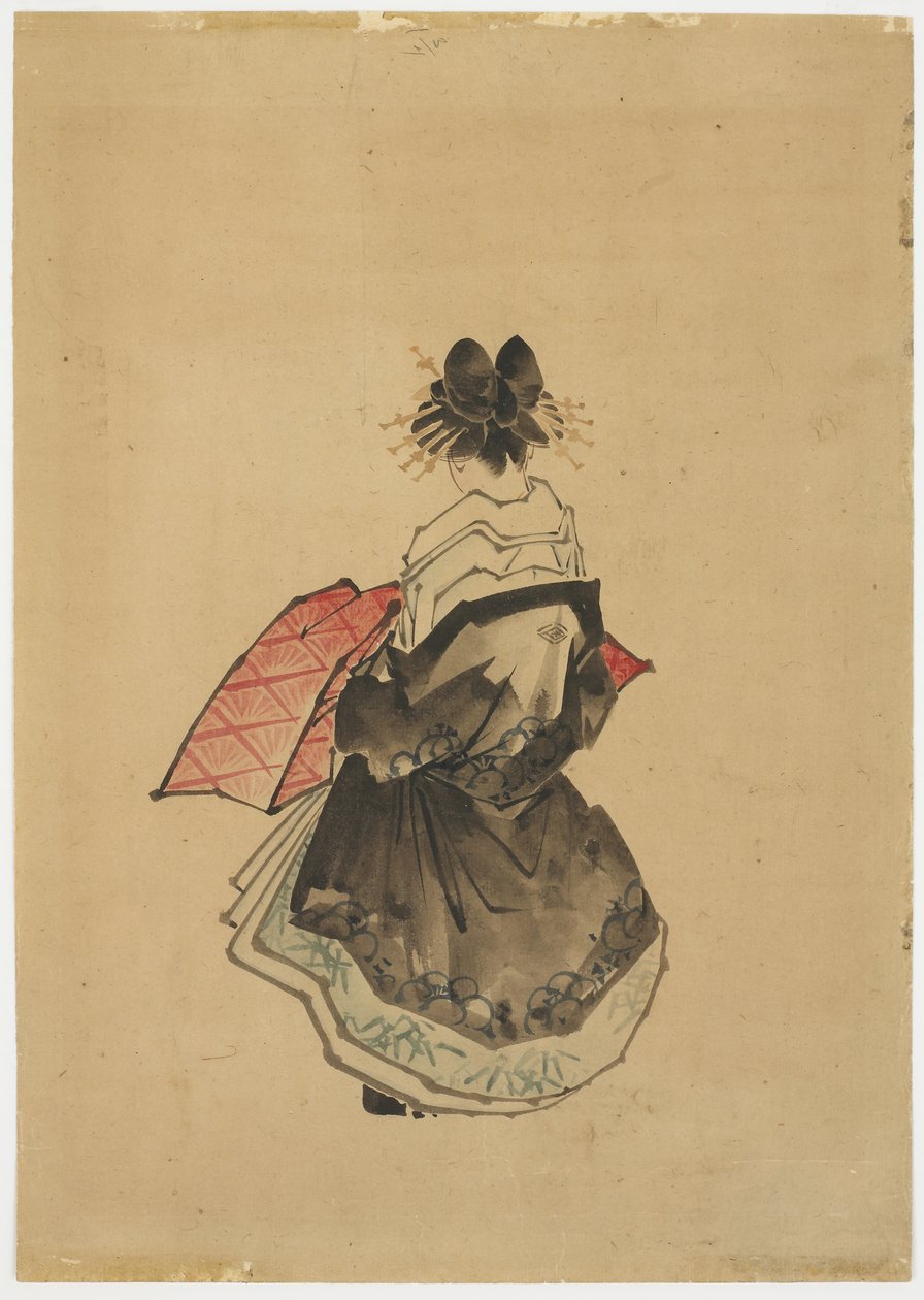 优雅的美女（An Oiran），约1850年（纸上水墨和彩色）。 作者 北斋葛饰（学校）