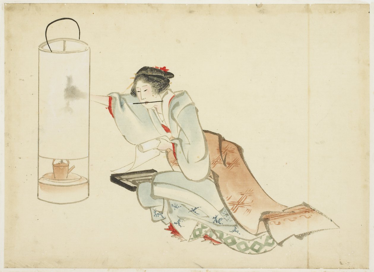 调整灯的女士，约1815年至1849年（纸上的墨水和颜色） 作者 北斋葛饰（学校）