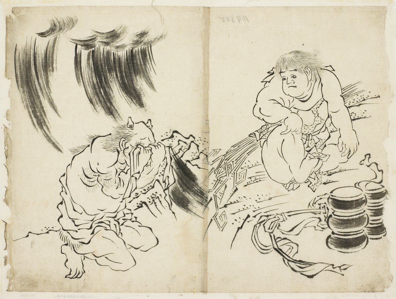 金太郎与风暴的拟人化 哭泣的鬼，c.1815-1849（纸本水墨） 作者 北斋葛饰（学校）