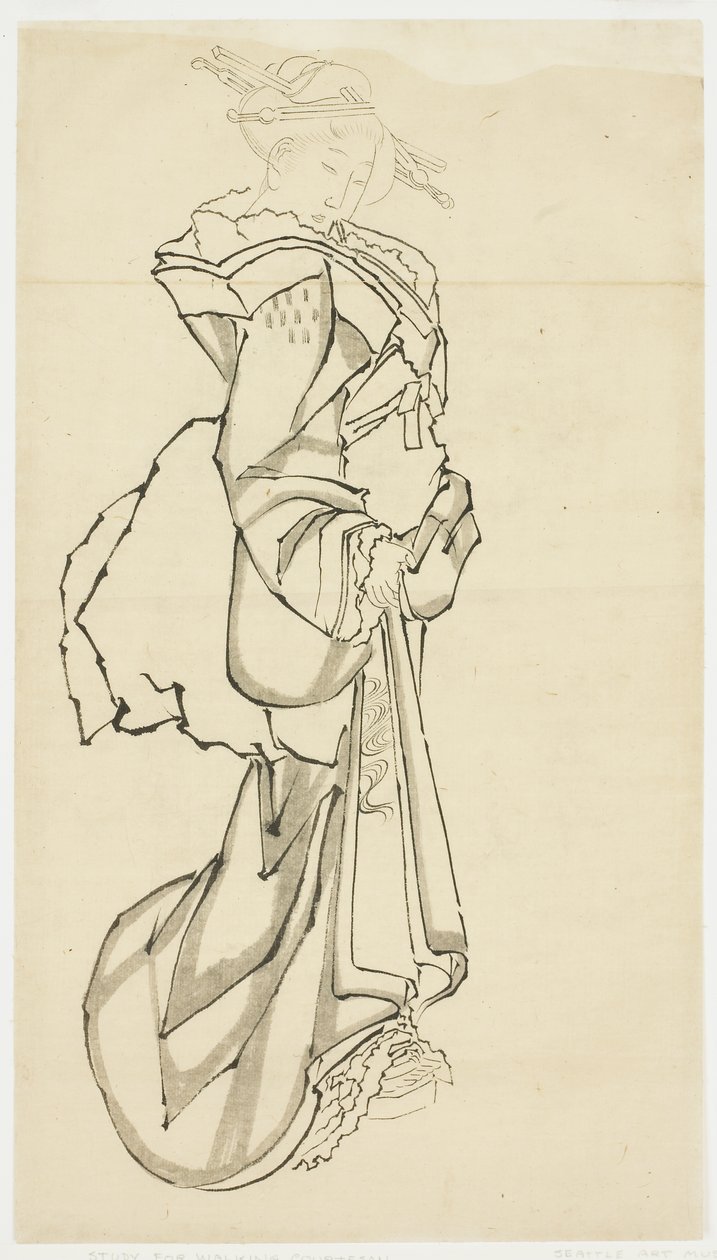 步行妓女（研究），约1815年-1849年（纸上墨水） 作者 北斋葛饰（学校）