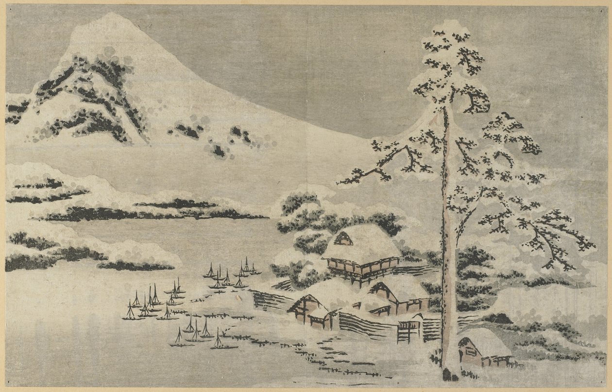 （雪中的海滨村庄），1814年 作者 葛饰北斋