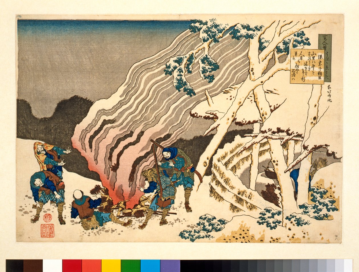0H Riches 1913 Hunters by a fire in the snow, from the series 