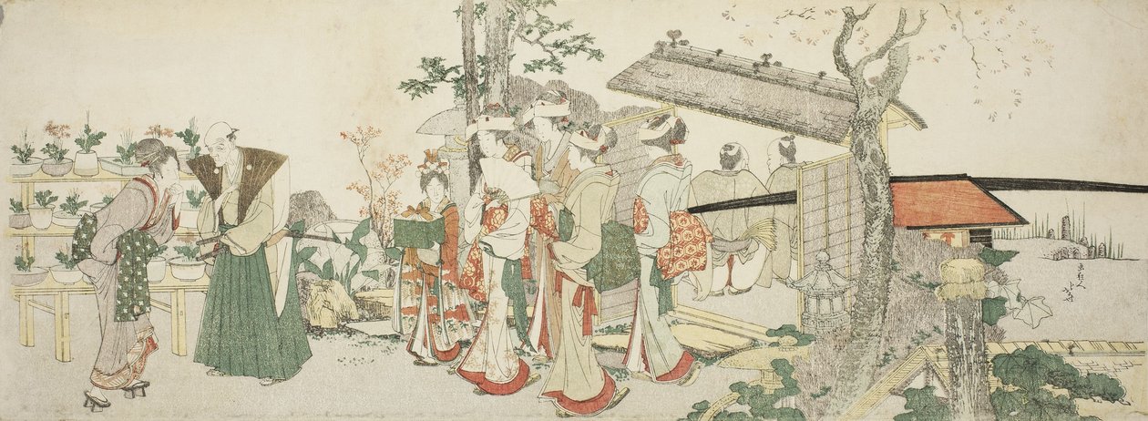 一群年轻妇女进入园艺家的花园 作者 葛饰北斋