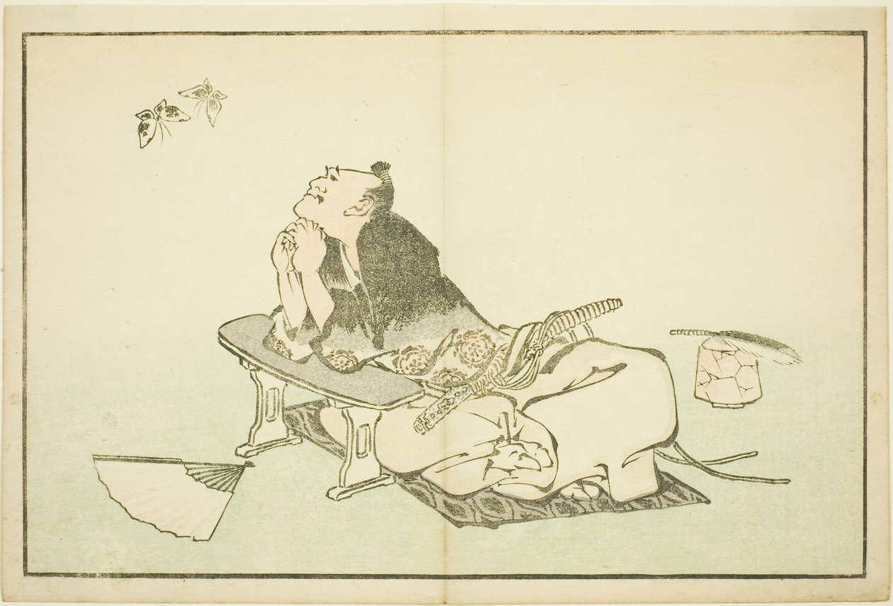 哲学家在观察一对蝴蝶，选自《北斋写实画集》（北斋写真集） 作者 葛饰北斋
