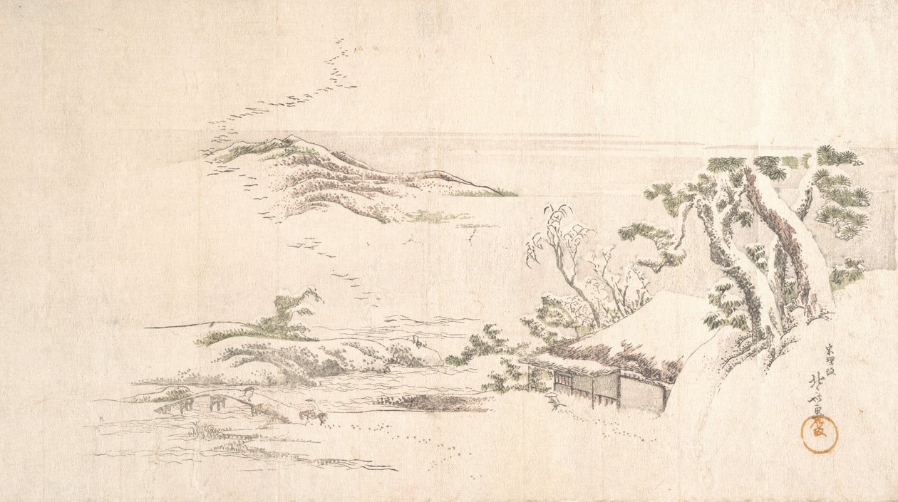 灰云覆盖的雪景，约1800年。 作者 葛饰北斋
