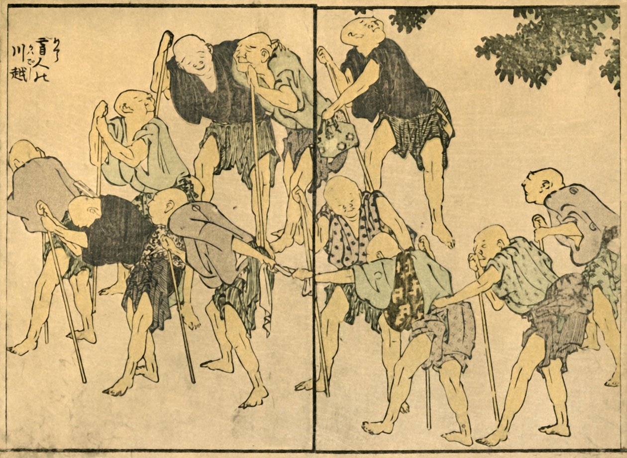 带拐杖的赤脚老人，1820年，1924年。 作者 葛饰北斋