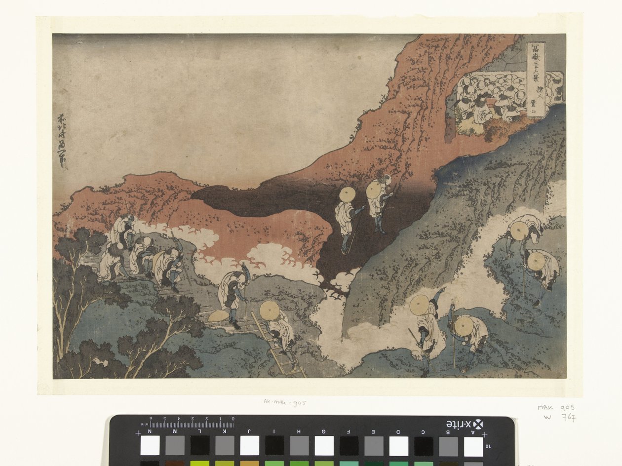 登山者
富士山三十六景（作品名称）
富士山 36 景（系列标题）
富岳三十六景（文物上的系列名称） 作者 葛饰北斋