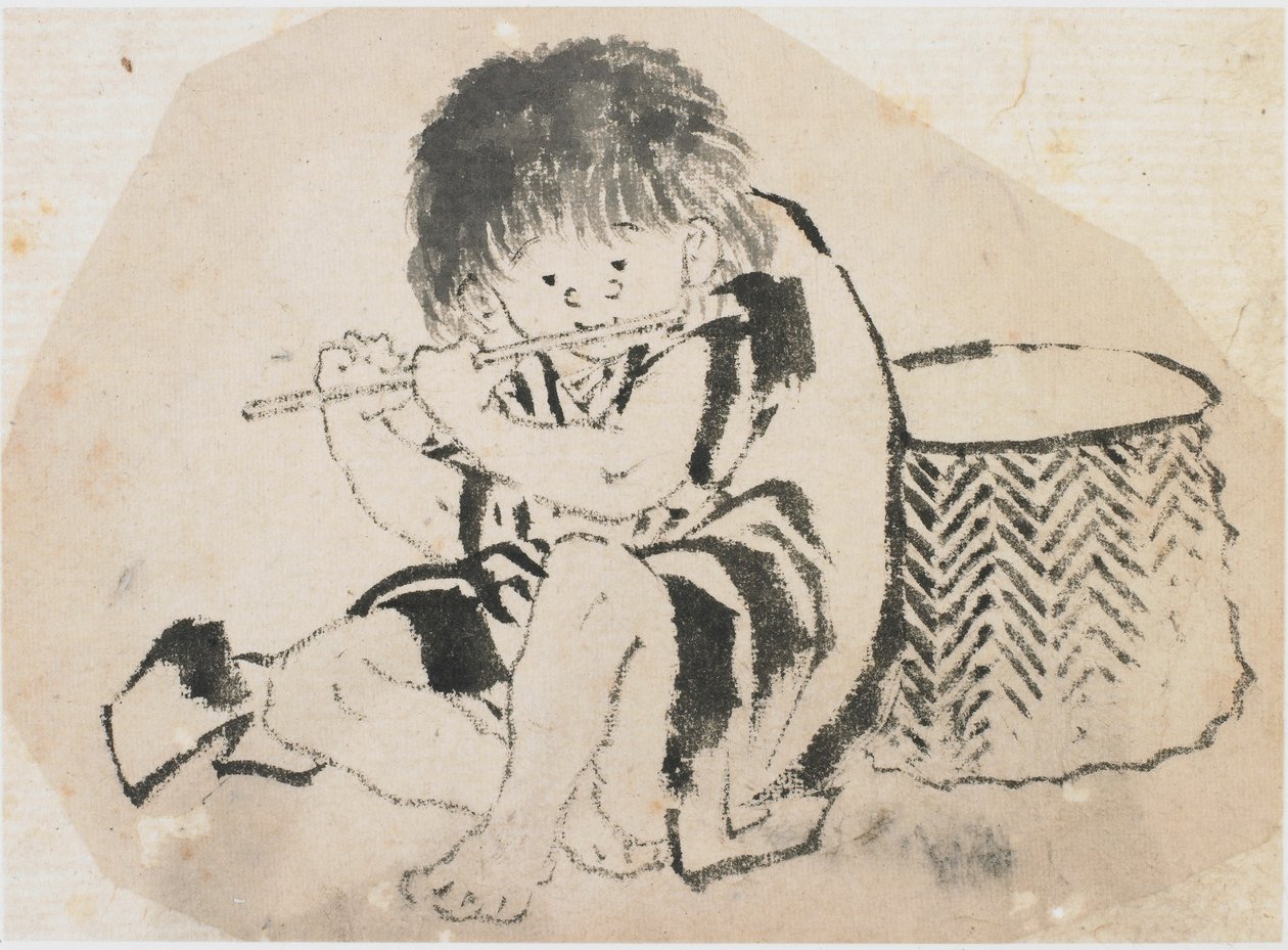 吹长笛的男孩，江户时期，约1840年。 作者 葛饰北斋
