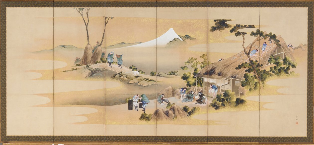 乡村风景和富士山，一对之一，江户时期，约1830-1832。 作者 葛饰北斋