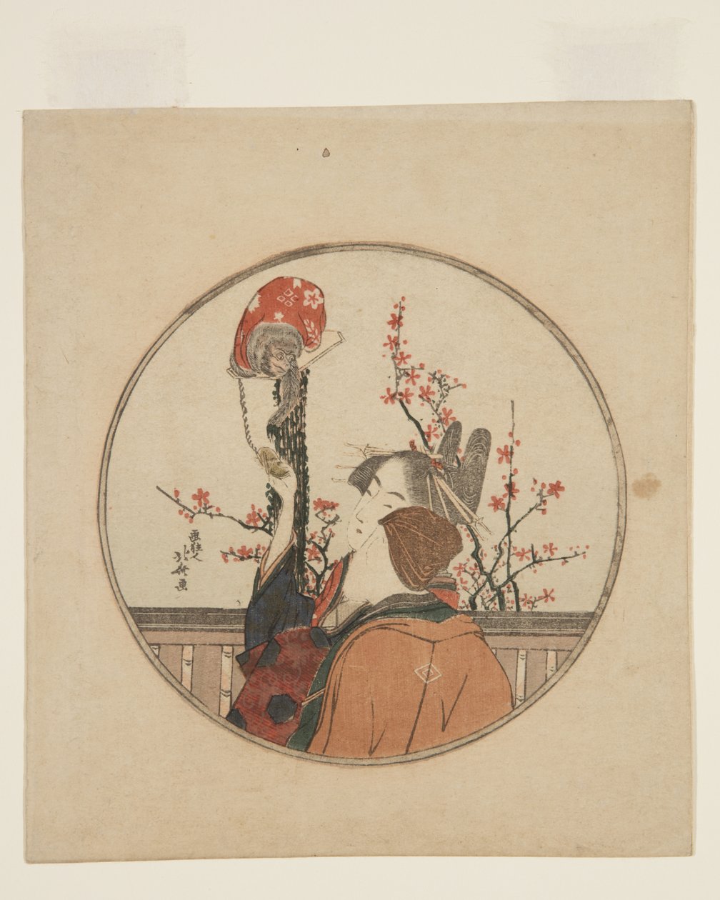 妓女、客人和宠物猴（彩色木版画） 作者 葛饰北斋