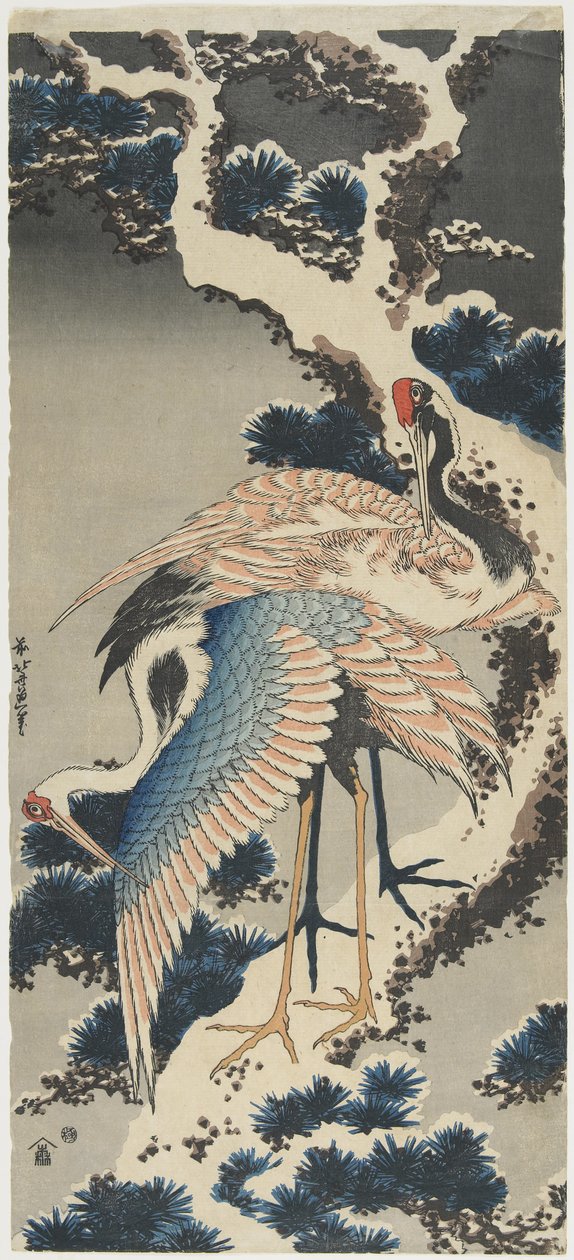 松树上的起重机，c。 1834年 作者 葛饰北斋