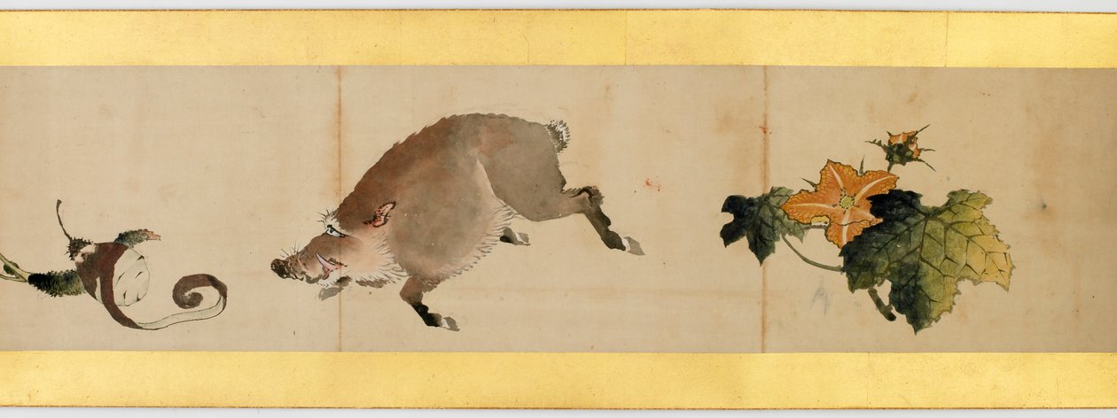 详细的手卷与杂项图像，江户时代，1839墨水和纸上的颜色 作者 葛饰北斋