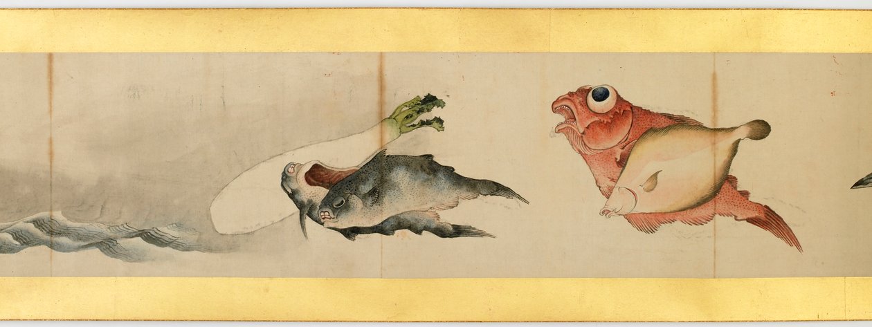 详细的手卷与杂项图像，江户时代，1839墨水和纸上的颜色 作者 葛饰北斋