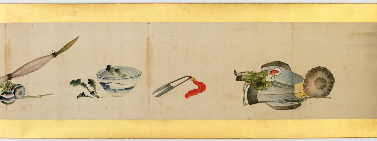 详细的手卷与杂项图像，江户时代，1839墨水和纸上的颜色 作者 葛饰北斋