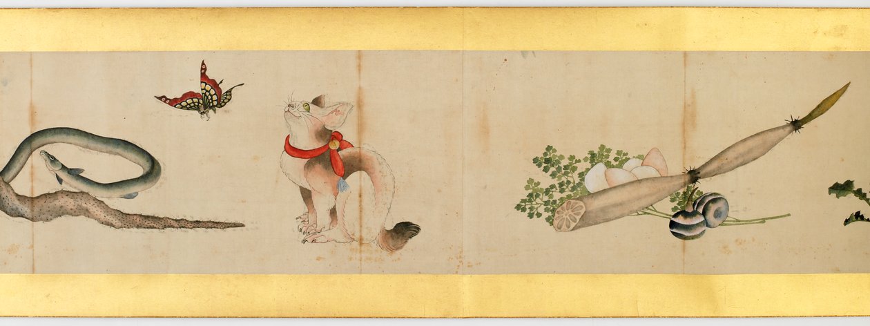 详细的手卷与杂项图像，江户时代，1839墨水和纸上的颜色 作者 葛饰北斋