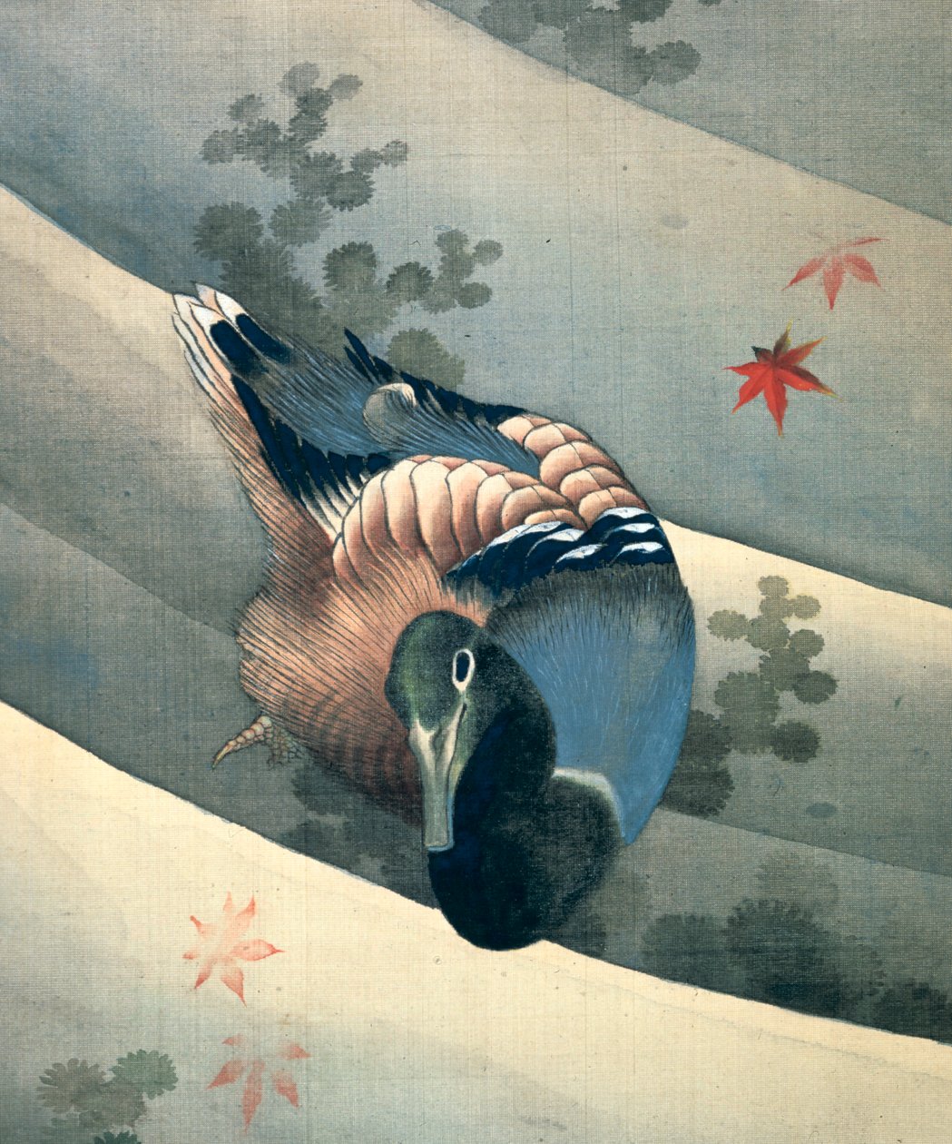 鸭子在水中游泳，1847年 作者 葛饰北斋