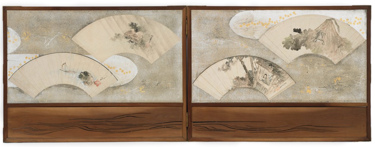 安装在屏幕上的四幅扇面画... 作者 葛饰北斋