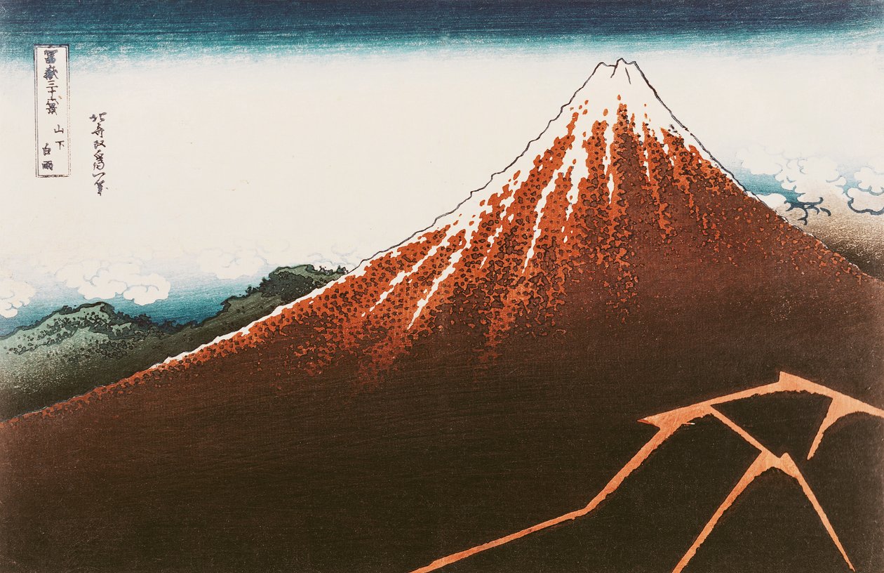 闪电之上的富士山，从系列&39;36山的景色富士&39;（&39;Fugaku sanjurokkei&39;）（彩色木版画）（另见65991） 作者 葛饰北斋