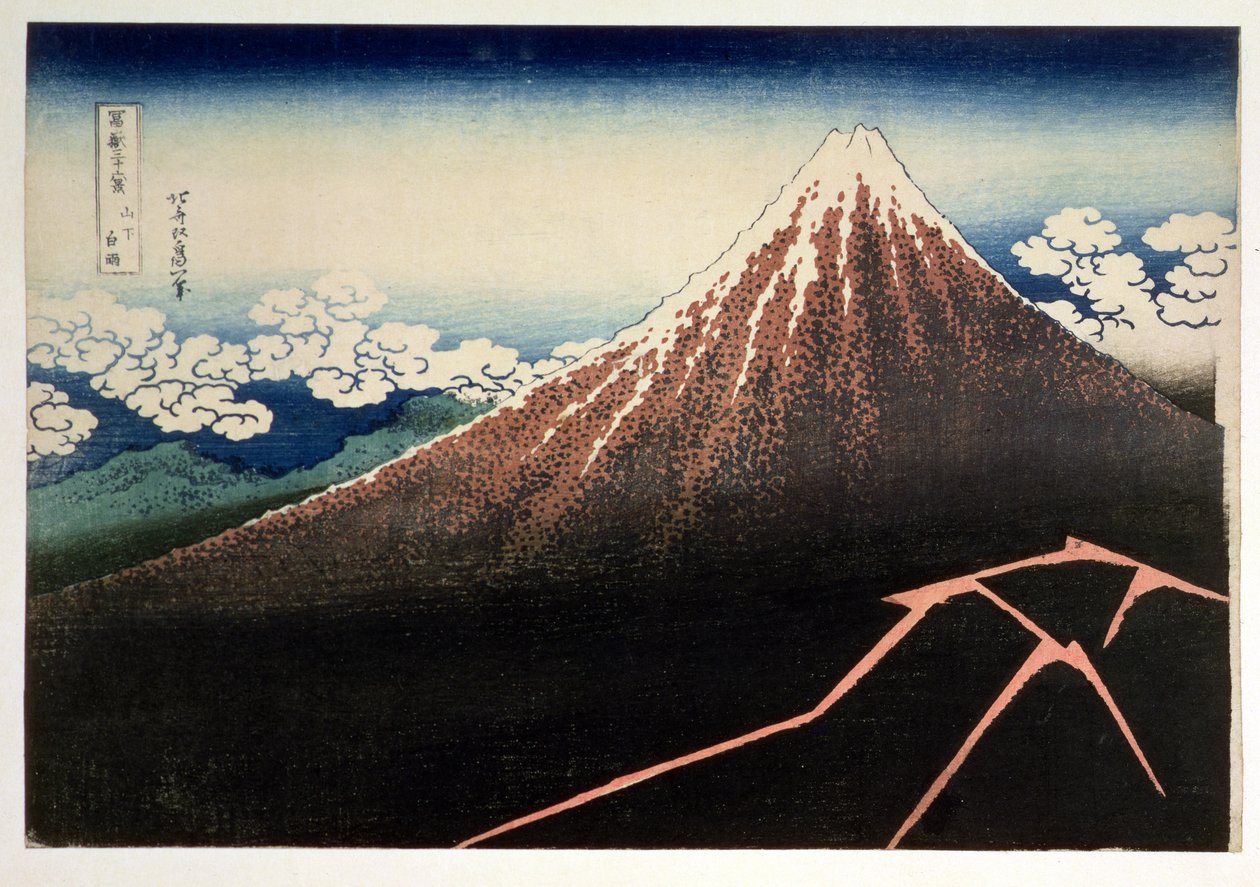 闪电之上的富士山，从系列&39;36山的景色Fuji&39;（&39;Fugaku sanjurokkei&39;），酒吧。作者：Nishimura Eijudo，1831年（手工彩色木版画） 作者 葛饰北斋