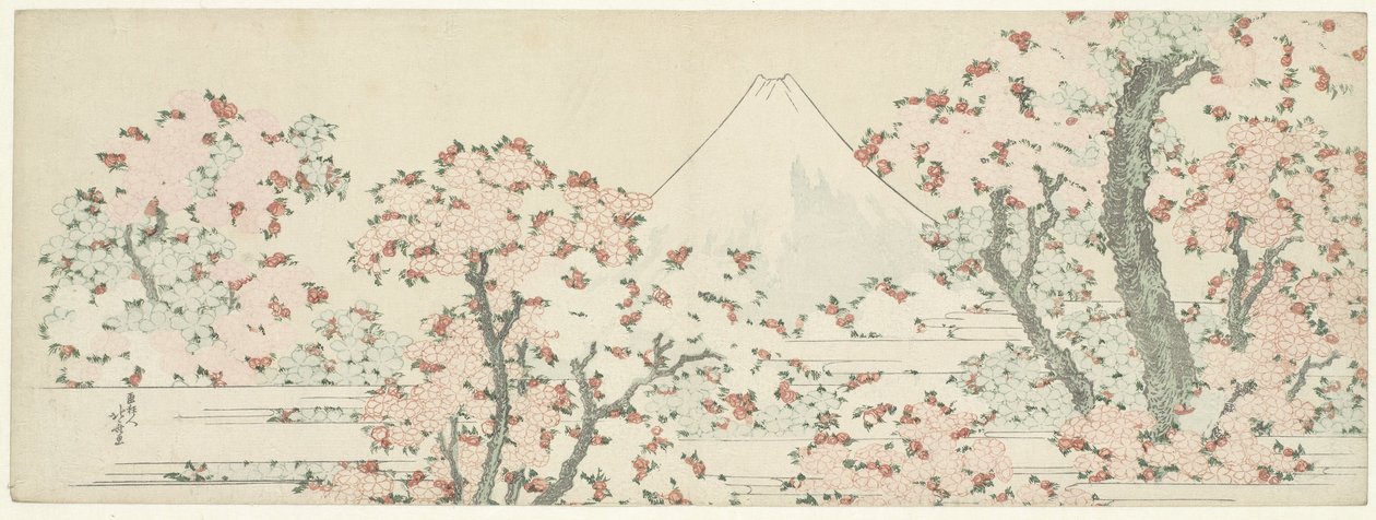 樱花之上的富士山，约1800-1805年（木刻） 作者 葛饰北斋