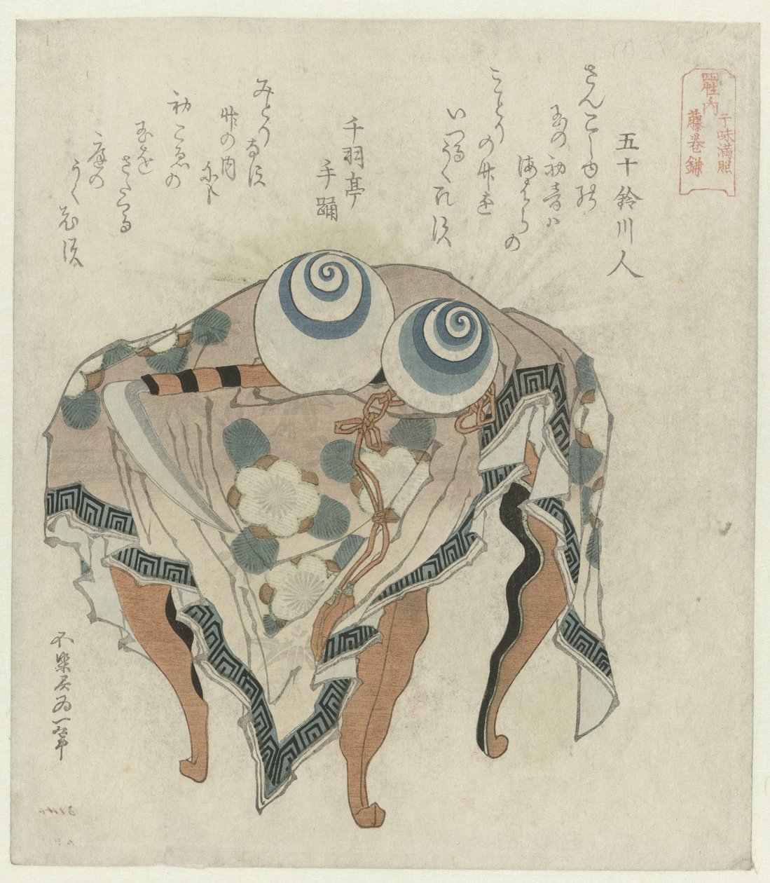 藤原氏：潮起潮落的珍珠和藤原镰刀 藤原 - Kanju manju Fuji no makikama（物体上的标题） 日本四大宗族（系列名） Shisei no uchi（物体上的系列标题） 作者 葛饰北斋
