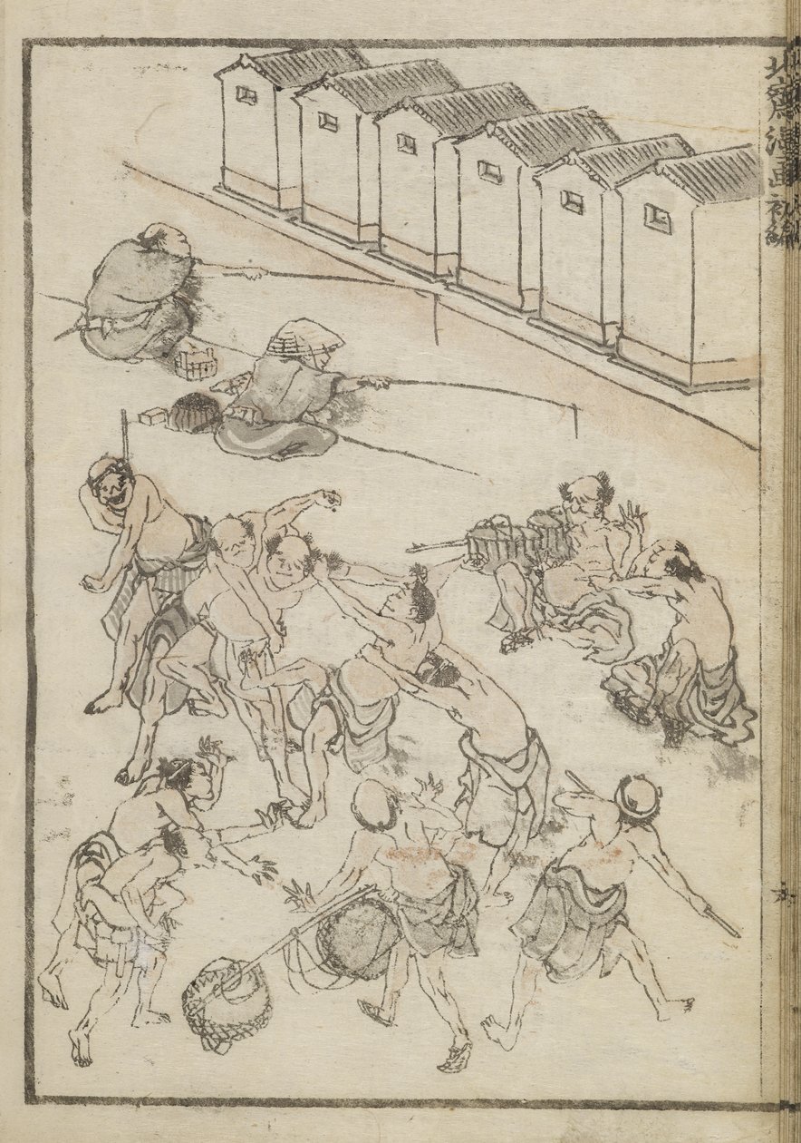 摔跤和钓鱼的男子（木版画） 作者 葛饰北斋