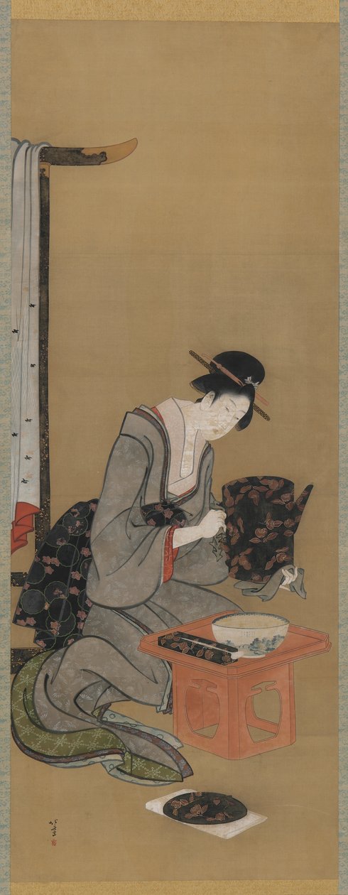 新年风俗：祝新年的吉祥梦想，江户时代，c.1806-11（丝绸上的墨水和颜色） 作者 葛饰北斋