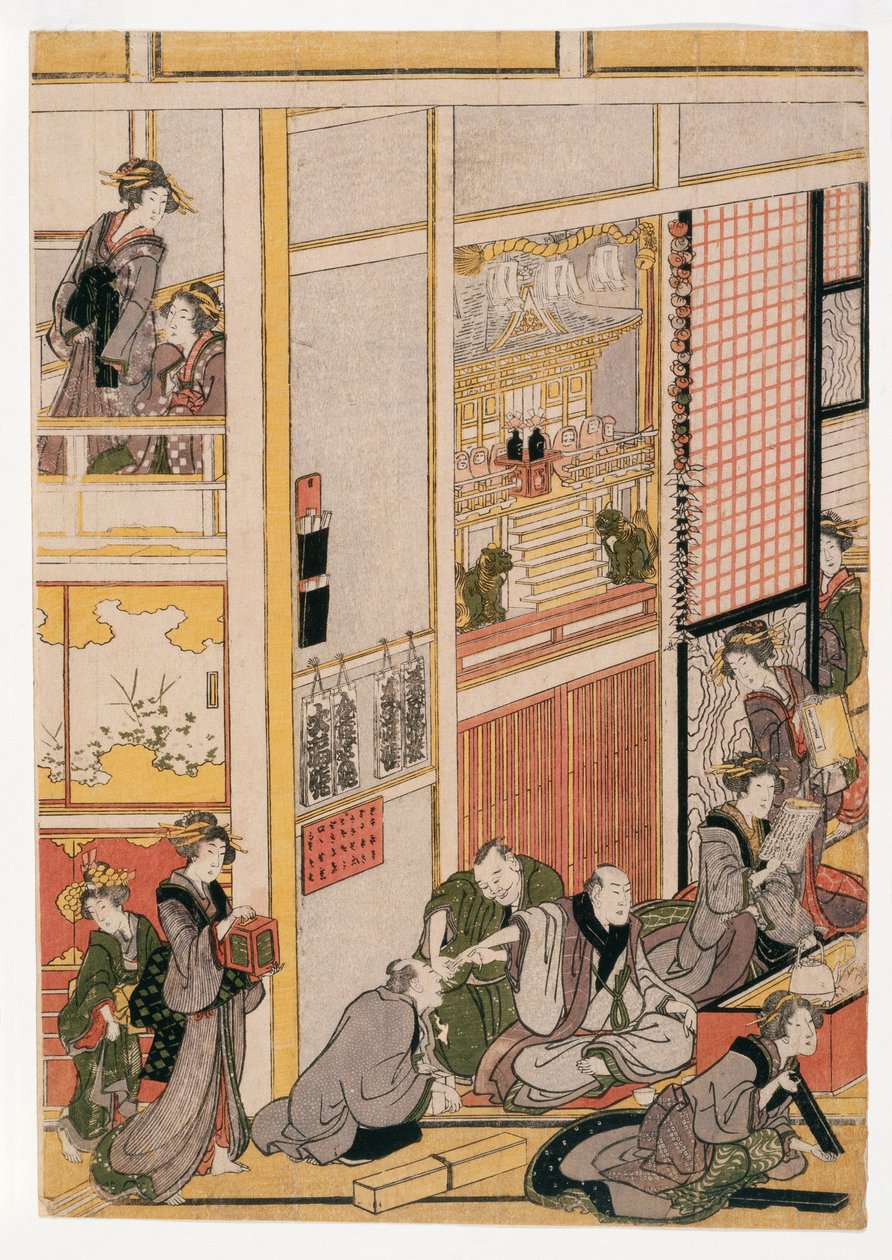 Ogi-ya茶馆的新年，1810年（木版画）（另见406533,406535和406536） 作者 葛饰北斋