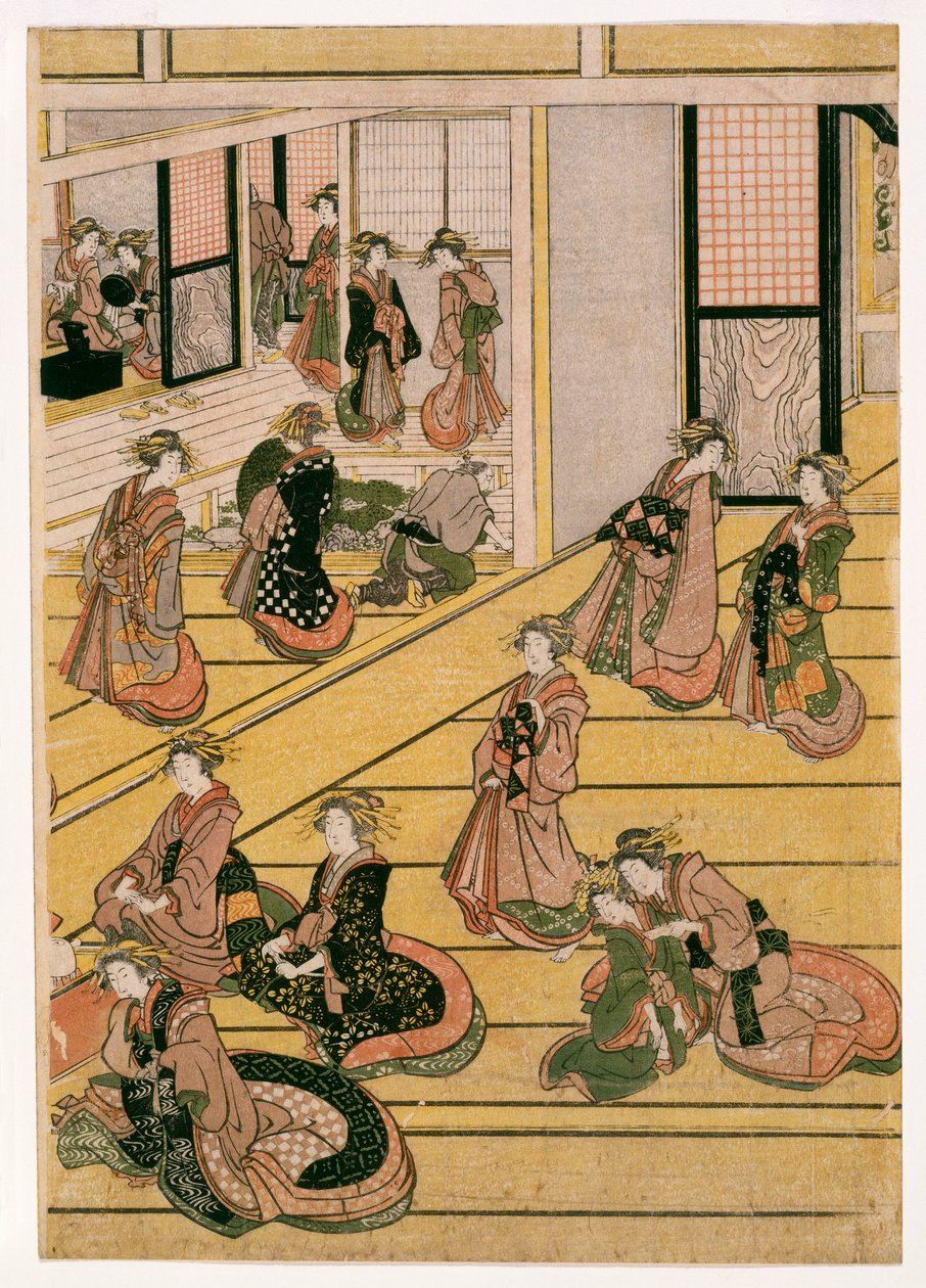 Ogi-ya茶馆的新年，1810年（木版画）（另见406533,406534和406535） 作者 葛饰北斋