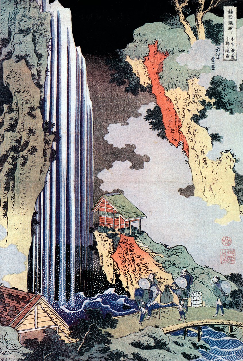 沿着木曾海道的小野瀑布，c1780-1849 作者 葛饰北斋