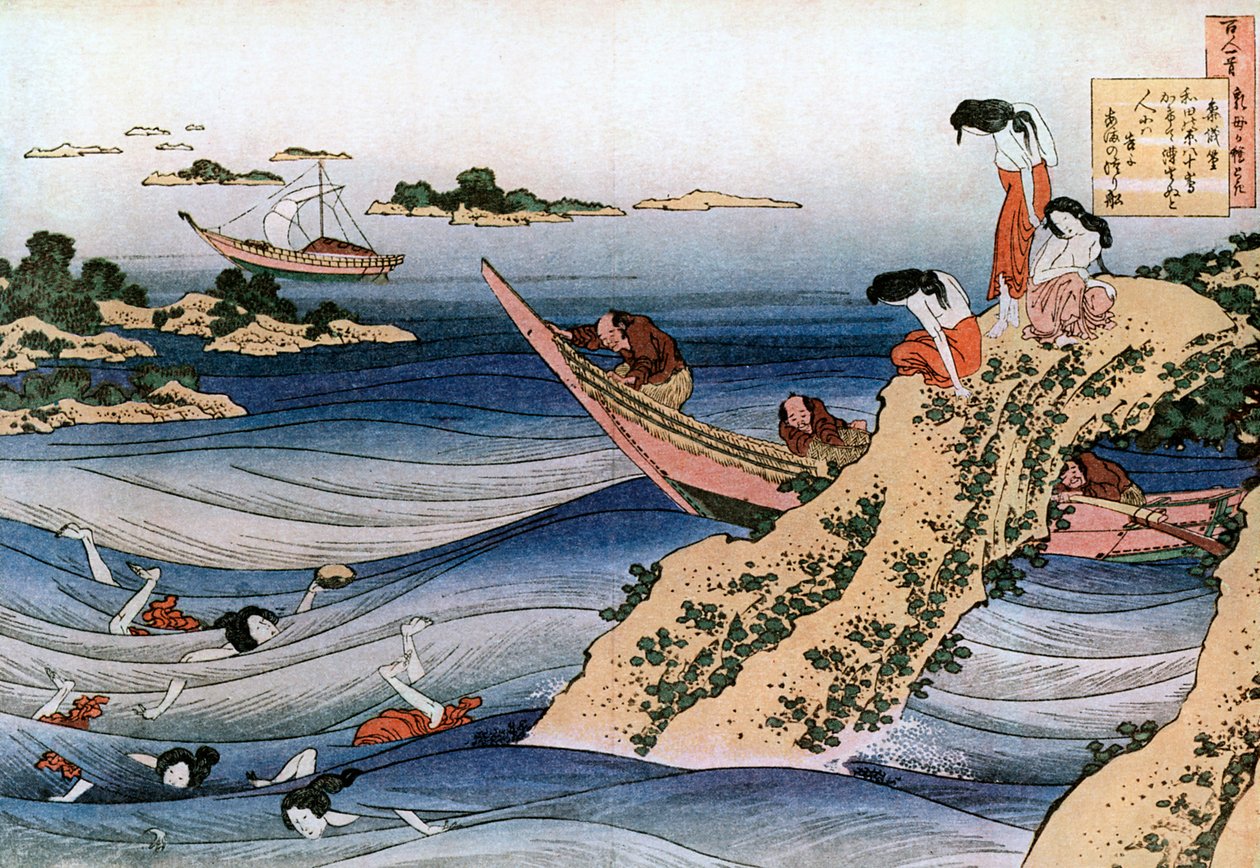 牡蛎捕捞，c1785-1849年。 作者 葛饰北斋