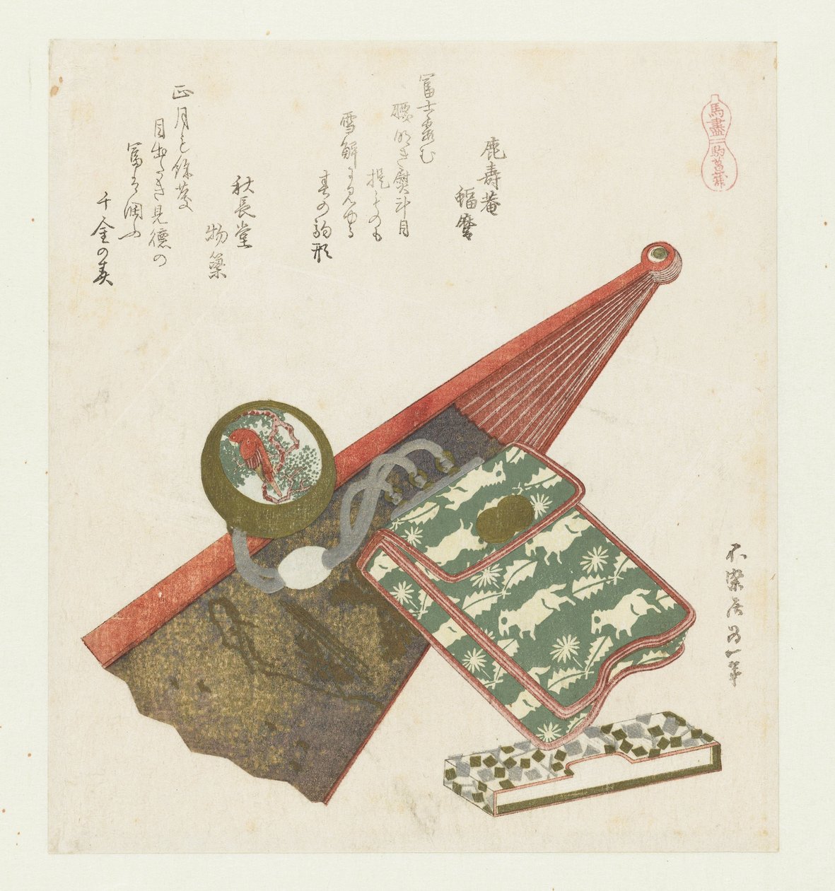 马鸢尾
小牧坊（物品上的标题）
马系列（系列名称）
马铃寿司（物品上的系列名称） 作者 葛饰北斋